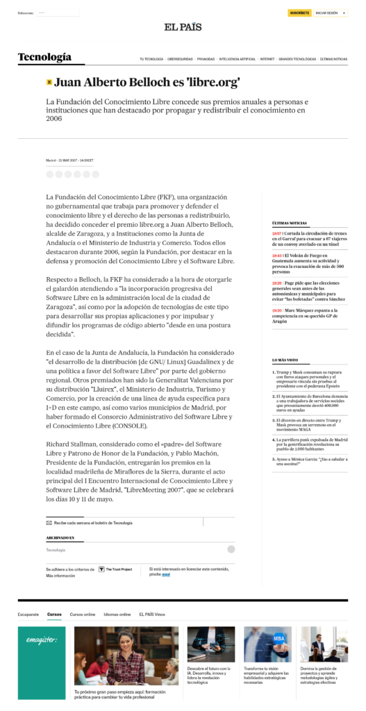 Juan Alberto Belloch es libre.org Tecnologia EL PAIS