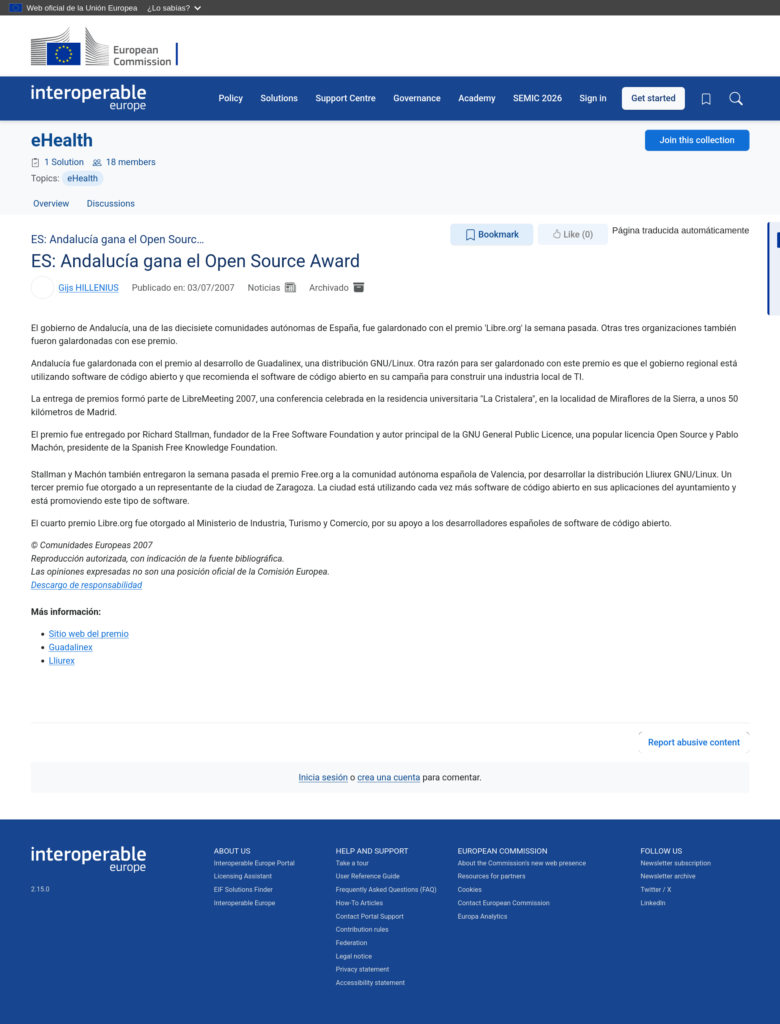 Screenshot 2026 08 02 at 18 25 43 ES Andalucia gana el Open Sourc… Interoperable Europe Portal